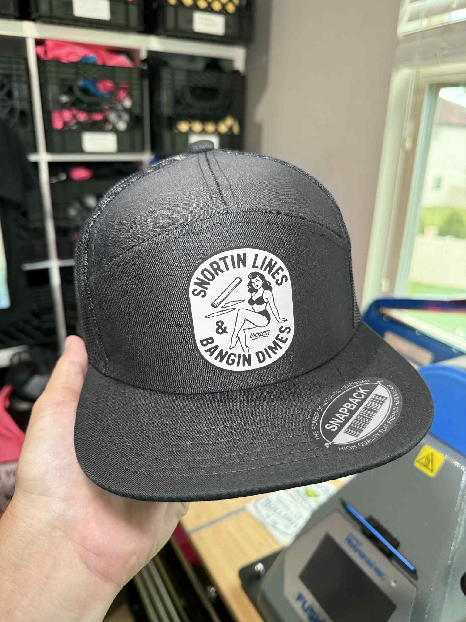 Lines and Dimes | Men's Funny 7-Panel Black Snapback Hat