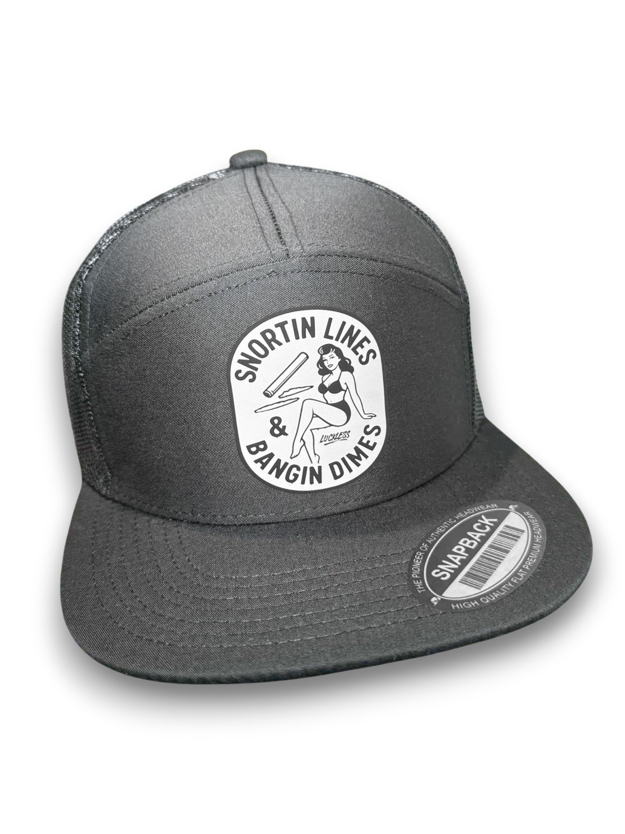Lines and Dimes | Men's Funny 7-Panel Black Snapback Hat