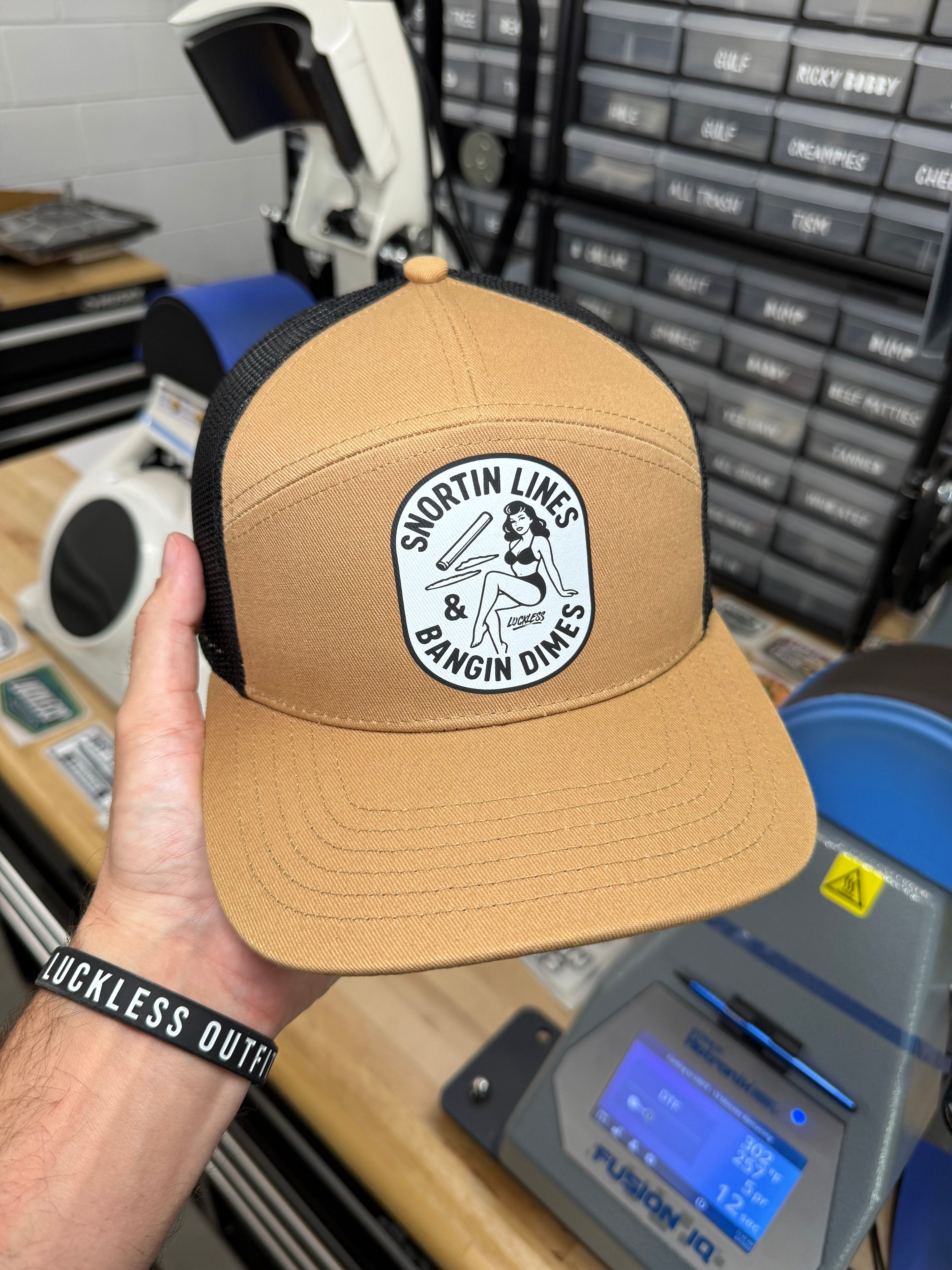 Lines and Dimes | Men's Funny 7-Panel Black Snapback Hat