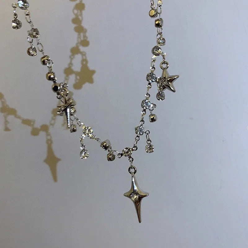 Kpop Star Pendent Necklace for Women Punk Simple Zircon Tassel Clavicle Chain Choker Elegent Party Gift Jewelry Girl